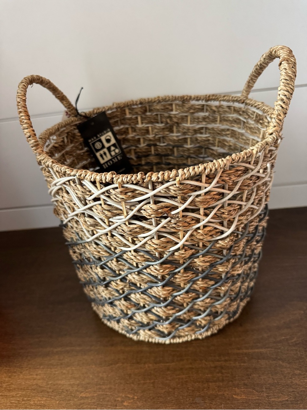 Max Studio Two-Tone Woven Basket in Natural and Gray